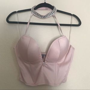 Charlotte Russe High Neck Jeweled Crop Bustier Top